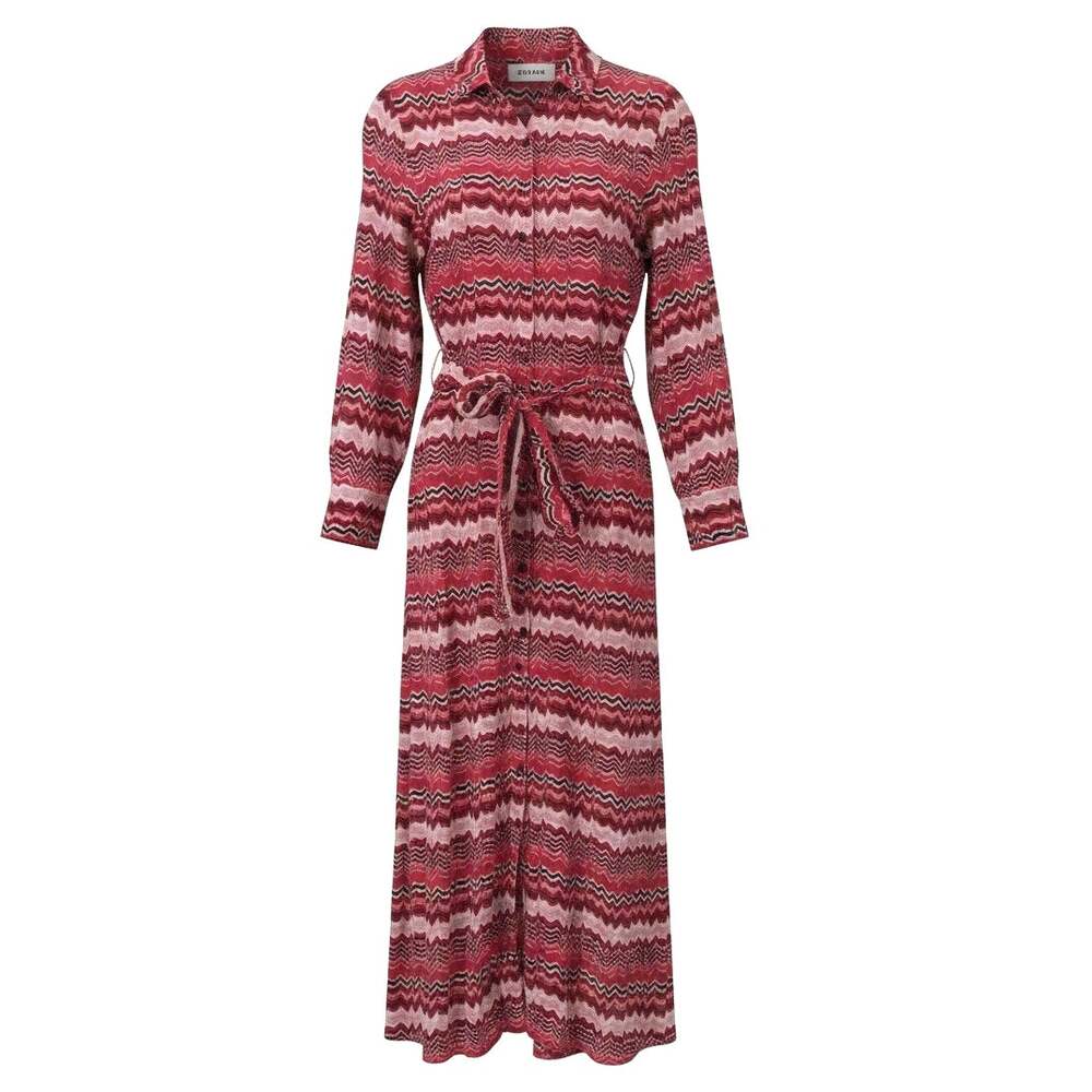 Cefinn Crimson Chevron Print Belted Maxi Shirt Dress Viscose US 4 Red Pink Multi